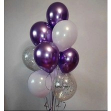Balonevi Parlak Krom Mor ve Pastel Beyaz Balon 20 Adet
