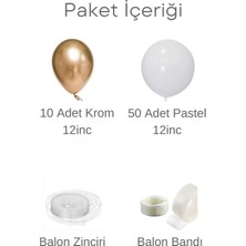 Balonevi Balon Zincir Seti 60 Adet Pastel ve Krom Renkler ( Gold,pastel Beyaz )