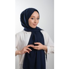 Hürrem Bone Lacivert Düz Klasik Şal Medine Ipeği Sade 202103_02