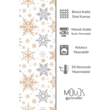 Moud's Beyaz Kar Taneleri Yılbaşı Desenli Süet Dertsiz Masa Örtüsü