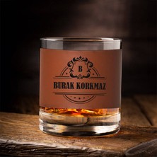 Hediyemen Kişiye Özel Taba Deri Kaplama Orijinal Viski Bardağı