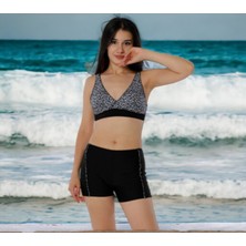Shopiolog Kruvaze Desenli Şortlu Büyük Beden Bikini
