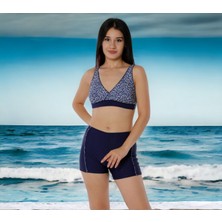 Shopiolog Kruvaze Desenli Şortlu Büyük Beden Bikini