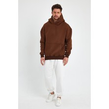Kef Clothing Kahverengi Hoodie, Oversize Sweatshirt, Erkek Hoodie, Kanguru Cep Kapüşonlu