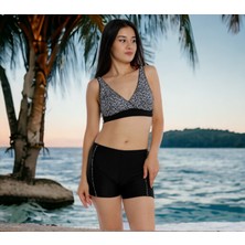 Shopiolog Kruvaze Desenli Şortlu Büyük Beden Bikini