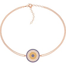 İndigo Takı Yuvarlak Nazar Rose Gümüş Bileklik