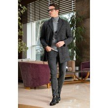 Buratti Slim Fit Tek Yırtmaçlı Düğmeli Mono Yaka Kaşe Kaban Erkek Antrasit Uzun Kol %78 Polyester 5840098