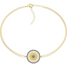 İndigo Takı Yuvarlak Nazar Altın Kaplama Gümüş Bileklik