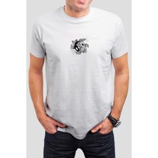 T-35 Ying Yang Balık Baskılı Beyaz Unisex Tişört C285