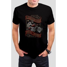 T-35 Motorcu Kuru Kafa Baskılı Siyah Unisex Tişört C279