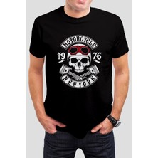 T-35 Newyork Motorcu Kuru Kafa Baskılı Siyah Unisex Tişört C281