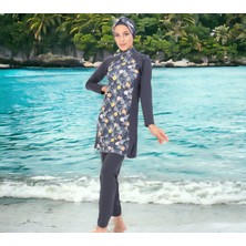 Shopiolog Uzun Kollu Palmiye Desenli Esnek Tam Tesettür