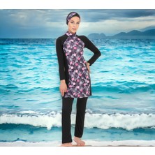 Shopiolog Uzun Kollu Palmiye Desenli Esnek Tam Tesettür