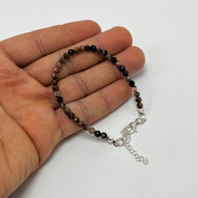 Yıldız Doğal Taş Sertifikalı Rodanit  4mm 925 Ayar Gümüş Doğal Taş Bileklik Uzatma Zincirli