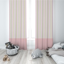 Pelangi Pembe Düz Çizgi Geçişli Dijital Baskı Yıkanabilir Bebek Çocuk Odası Fon Perdesi