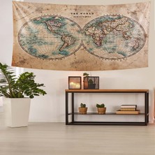 Pelangi Dünya Haritası Leke Tutmaz Kadife Dokulu Kumaş Duvar Örtüsü Duvar Halısı Tapestry