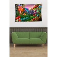 Pelangi Renkli Mantarlar Desen Leke Tutmaz Kadife Kumaş Duvar Örtüsü Duvar Halısı Tapestry