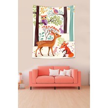 Pelangi Ormandaki Geyik Baykuş Tavşan Leke Tutmaz Kumaş Duvar Örtüsü Duvar Halısı Tapestry