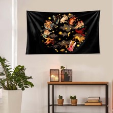 Pelangi Astrolojik Semboller Desenli Leke Tutmaz Kadife Dokulu Kumaş Duvar Örtüsü Duvar Halısı Tapestry