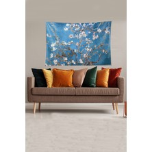 Pelangi Mavi Almond Blossom Leke Tutmaz Kadife Kumaş Duvar Örtüsü Duvar Halısı Tapestry