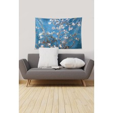 Pelangi Mavi Almond Blossom Leke Tutmaz Kadife Kumaş Duvar Örtüsü Duvar Halısı Tapestry