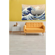 Pelangi Beyaz Katsushika Hokusai Dalga Serisi Leke Tutmaz Kadife Kumaş Duvar Örtüsü Duvar Halısı Tapestry