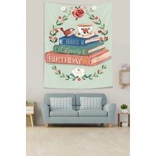Pelangi Güzel Doğum Günü Yazılı Kitaplar Ve Çiçek Tema Leke Tutmaz Kumaş Duvar Örtüsü Duvar Halısı Tapestry