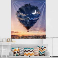 Pelangi Ayçiçeği Tarlası Uçan Balon Leke Tutmaz Kadife Dokulu Kumaş Duvar Örtüsü Duvar Halısı Tapestry