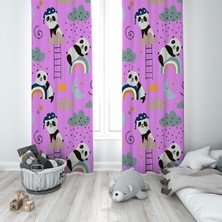 Pelangi Pembe Panda Desenli Dijital Baskı Yıkanabilir Bebek Çocuk Odası Fon Perdesi