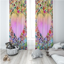 Pelangi Çok Renkli Kalp Desenli Dijital Baskı Yıkanabilir Bebek Çocuk Odası Fon Perdesi