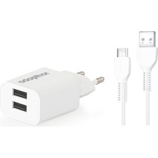 Adapthor 10W 5V 2.1A Çift USB + USB To Mıcro 2.4A Kablolu Set Beyaz