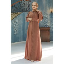 Vavinor Piliseli Kemerli Elbise - Camel