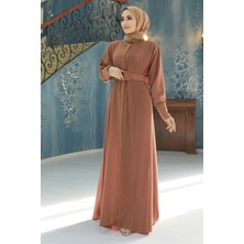 Vavinor Piliseli Kemerli Elbise - Camel