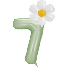 Best Parti 7 Yaş Su Yeşili Renk Rakam ve Papatya Folyo Balon Seti