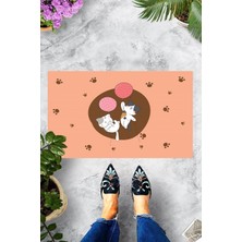 Pelangi Dijital Baskılı Pati Izleri Arasında Yatan Kediler Dekoratif Kapı Önü Paspası