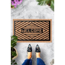 Pelangi Dijital Baskılı Welcome Yazılı Geometrik Çerçeveli Dekoratif Kapı Önü Paspası