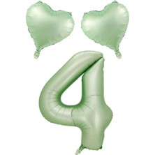 Best Parti 4 Yaş Su Yeşili Renk Rakam Kalp Folyo Balon Seti