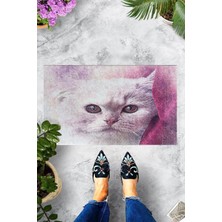 Pelangi Dijital Baskılı Kedi Desenli Dekoratif Kapı Önü Paspası