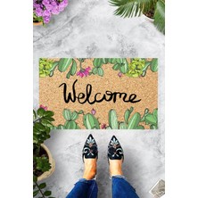 Pelangi Dijital Baskılı Welcome Yazılı Kaktüs Desenli Dekoratif Kapı Önü Paspası