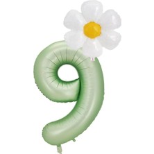 Best Parti 9 Yaş Su Yeşili Renk Rakam ve Papatya Folyo Balon Seti