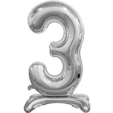 Best Parti 3 Gümüş Renk Ayaklı Rakam Folyo Balon 76 cm