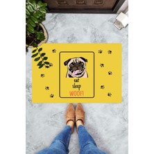 Pelangi Dijital Baskılı Eat Sleep Woof Yazılı Köpek Desenli Dekoratif Kapı Önü Paspası