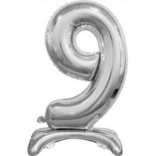 Best Parti 9 Gümüş Renk Ayaklı Rakam Folyo Balon 76 cm