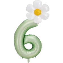 Best Parti 6 Yaş Su Yeşili Renk Rakam ve Papatya Folyo Balon Seti
