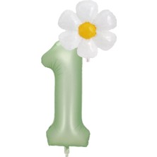Rönesans Parti 1 Yaş Su Yeşili Renk Rakam ve Papatya Folyo Balon Seti