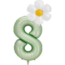 Rönesans Parti 8 Yaş Su Yeşili Renk Rakam ve Papatya Folyo Balon Seti