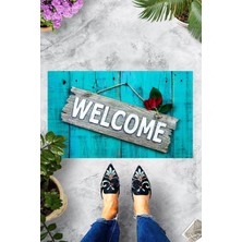 Pelangi Dijital Baskılı Kapı Üzerine Welcome Yazılı Dekoratif Kapı Önü Paspası