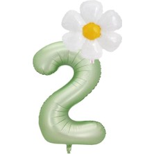 Rönesans Parti 2 Yaş Su Yeşili Renk Rakam ve Papatya Folyo Balon Seti