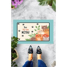 Pelangi Dijital Baskılı Bize Hergün Miyav Dekoratif Kapı Önü Paspası