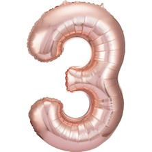 Rönesans Parti 3 Rose Gold Rakam Folyo Balon 80 cm